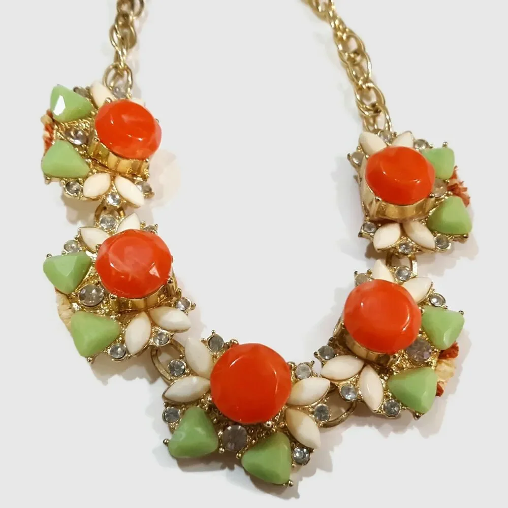 Lee by Lee Angel Orange, Green & White Cabochon Statement Necklace